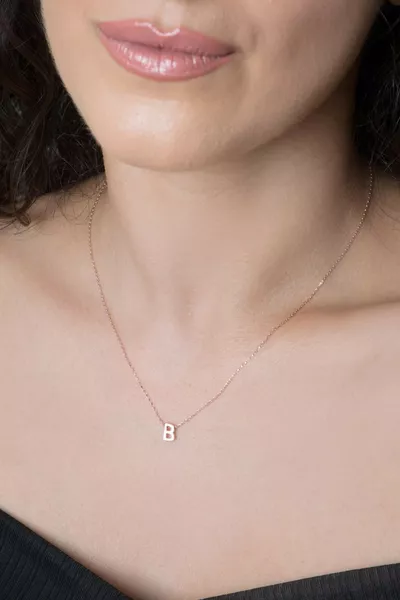 Women's Three-Dimensional B Letter Rose Plated  Sterling Silver Necklace