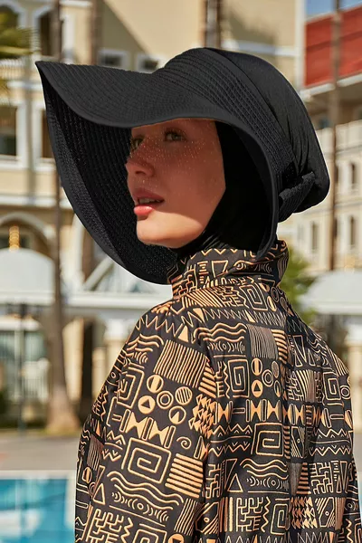 قبعة شمسية قابلة للطي مع رباط فيونكة من رمسا، واقٍ من الشمس، نموذج  باللون الأسود