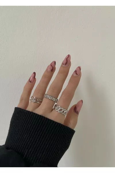 Silver Color Love & Chain 3-Piece Ring Set