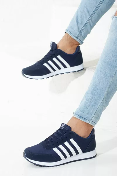 حذاء رياضي رجالي كحلي يومي مريح بنعل ناعم وخفيف ومرن للمشي مع أربطة