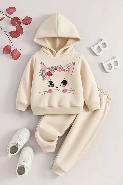 طقم بيبي فاخر مطبوع عليه قطط لطيفة 