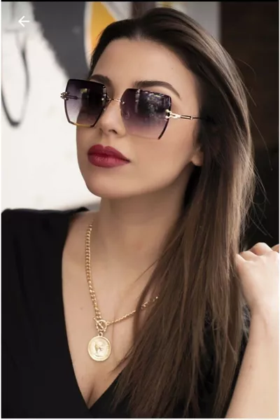 نظارات شمسية نسائية مربعة مع قطع كريستال أسود موديل #