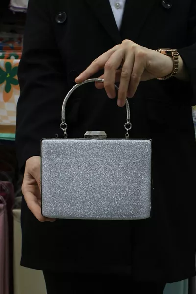 Women's Silver Sequin Evening Dress, Clutch Party Bag