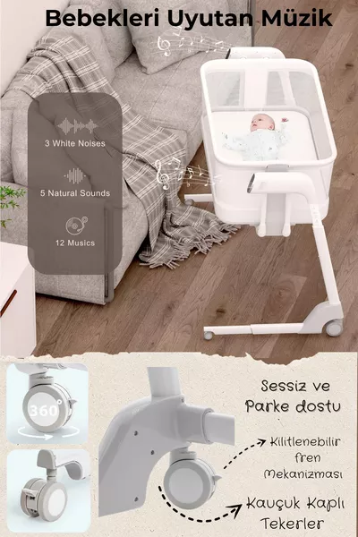 سرير جانبي للرضع مريح وعالي الجودة حساس للبكاء، سرير متنقل مع ضوضاء بيضاء لنوم متواصل