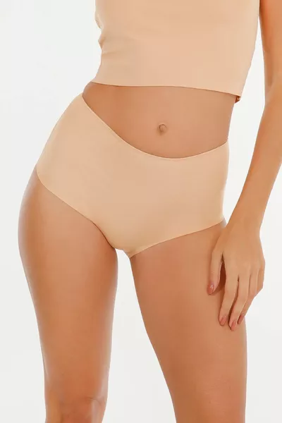 سروال داخلي نسائي خصر عالي بدون خياطة مع قطع بالليزر (مع خصر مطاطي) مجموعة من 3 قطع