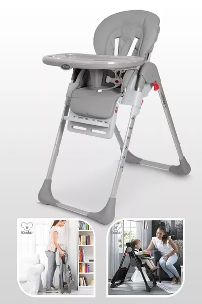 Преносим сгъваем стол Koala Mama с регулируема височина, колела и пад с пълнеж - сив цвят