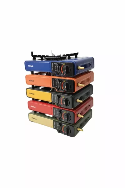 موقد تخييم محمول متصل بالأنبوب مع 3 عبوات غاز صغيرة بألوان مختلطة