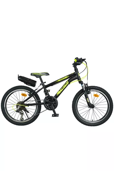 Cross Country dubbele aluminium velg, voorvork met schokdempers, schakelhendel met duimschakelaars