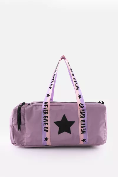 Детска спортна чанта за момиче с принт на звезди, спортна чанта с десен, детска спортна чанта с цип, лилава
