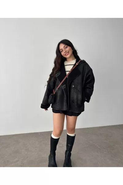 Плюшевый ламинированный плащ с пуговицами Чобан