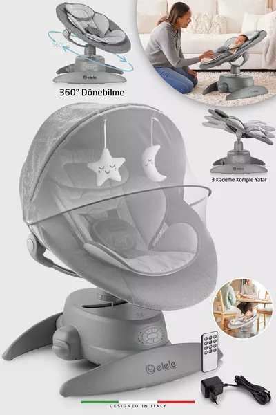 Roma Luxus Elektrische Automatische Schaukel Babyschaukel ° Drehbar Stufenlos Anthrazit