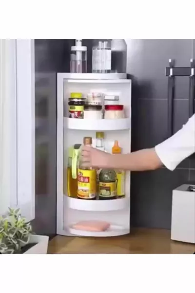رف زاوية للحمام والمطبخ مع قاعدة ثلاثية القوائم تدور  درجة وخزانة تخزين بالرفوف