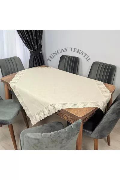 Кружевная льняная скатерть Buldan с тканью Monika для стола и бильярдного стола