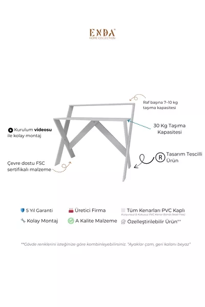 Study Desk with X-Leg Shelf  Cm White