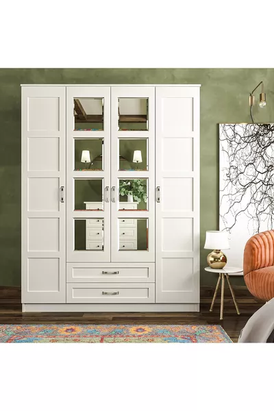 Cemre Country Glass 4-Door 2-Door Wardrobe