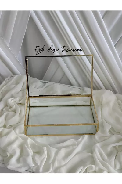 صندوق عرض زجاجي مع غطاء للشوكولاتة والحلويات والمجوهرات  سم ذهبي