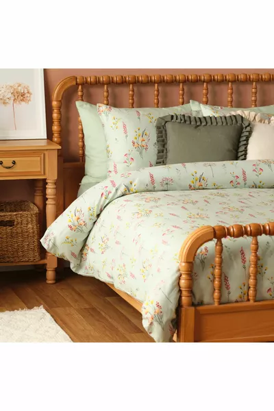 % Cotton Satin Flores Double Duvet Cover Set Light Green ( cm)