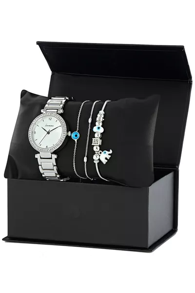 Wristwatch with Evil Eye Lucky Bracelet Combo Set - tr