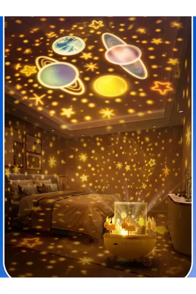 Проектор-ночник с вращающимися фигурами для детей, обучающий, с музыкой и эффектами света планет, луны и звезд, сказка