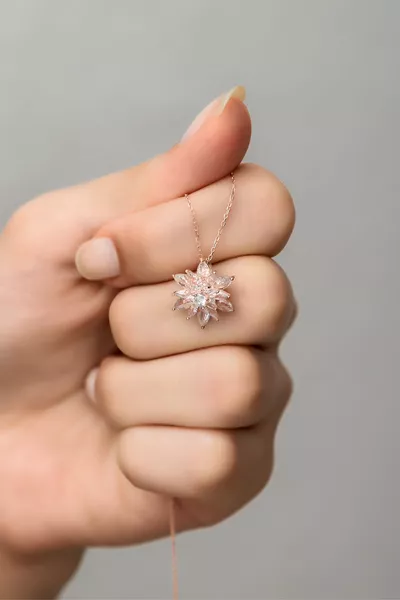  Sterling Silver 4-Layer White Lotus Flower Necklace