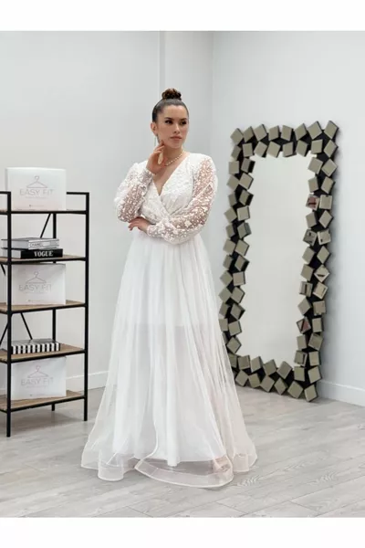 Двубортное платье из блестящей ткани с двубортным воротником - белый