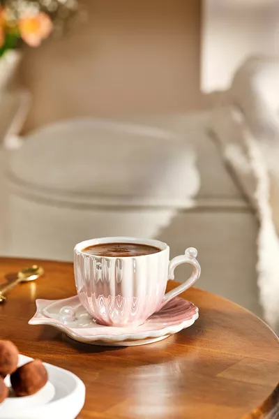Service de tasses à café en porcelaine Istiridye pour 2 personnes, rose,  ml