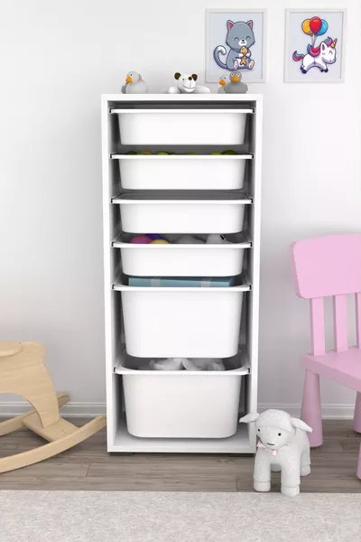 خزانة متعددة الاستخدامات كارا 2 كبيرة 4 صغيرة للمطبخ أو الألعاب باللون الأبيض