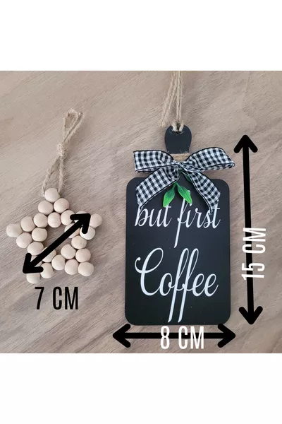 But First Coffee Coffee Corner Scandinavian Kitchen Cabinet Ornament & Wooden Star 2-Piece Set