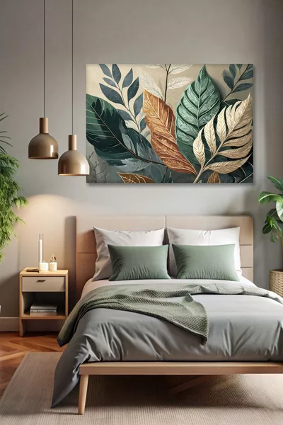 Големи листа платно картина - Модерна стенна картина - Платно картина - Стенно декориране - Стенно украшение