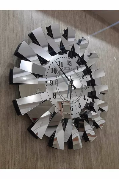 3D луксозен пиано модел стенен часовник с огледална плексигласова повърхност и турски цифри, сребърен