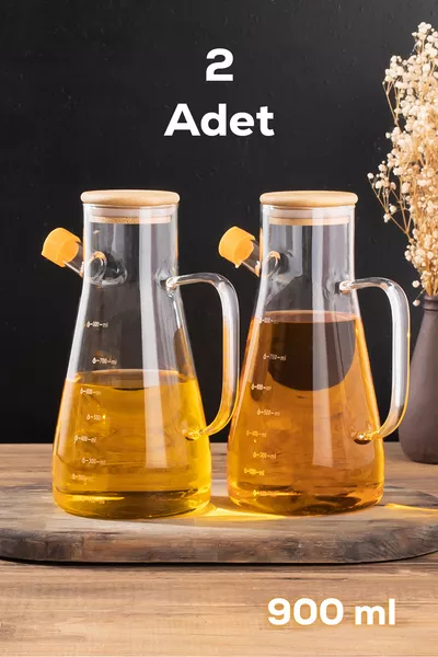 Бутилка за зехтин и олио 2 в 1 - Боросиликатно стъкло с вакуумен бамбуков капак, за масло и сос