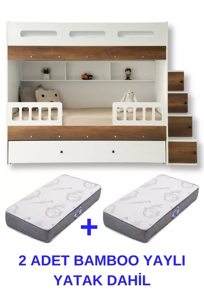 سرير بطابقين برلين / عدد 2 سرير بطانة خيزران مع مرتبة مرنة