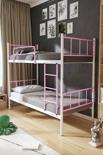 Tech Bunk Bed Compatible Light Pink Detachable Metal Bunk Bed Frame