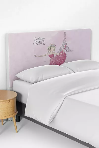 Розовый постельный чехол на изголовье кровати с рисунком Эйфелевой башни Париж