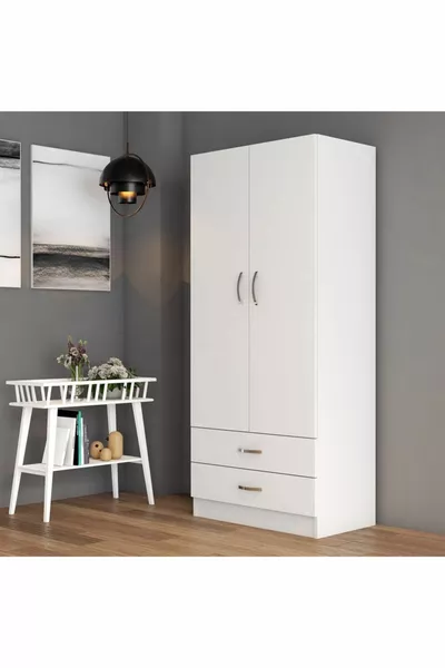 Armadio ampio a 2 ante con 2 cassetti Bianco - 