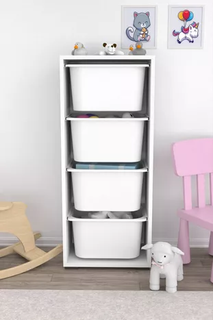 Armoire de jouets polyvalente avec 4 paniers profonds, placard de cuisine ou garde-manger, blanc