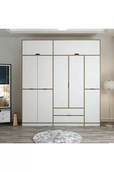 Elina 5-Deurs Kast met Lade - Goud/Wit