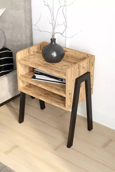Тумбочка Armoni из дерева с двумя полками на металлических ножках