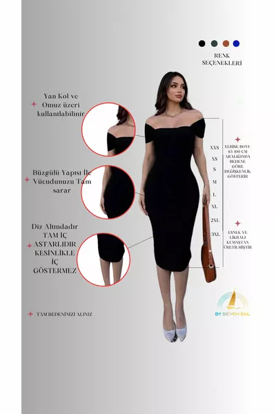 Abito midi foderato drappeggiato con coulisse manica nera da donna