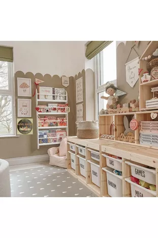 Montessori Duvar Kitaplığı, Duvar Rafı, Çocuk odası kitaplık, Beyaz kitaplık