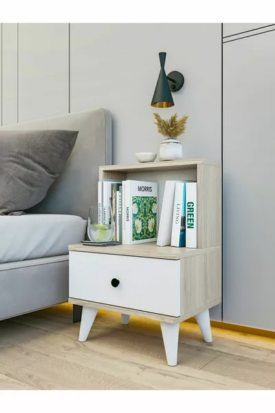 Nachtkastje Glanzend Wit-Cordoba Met Lade en Plank Nachtkastje Slaapkamer