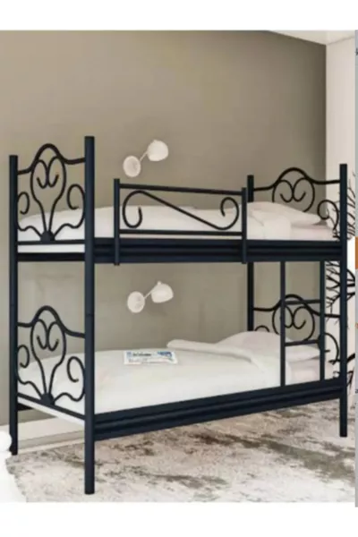 Метално легло с два етажа, черен цвят