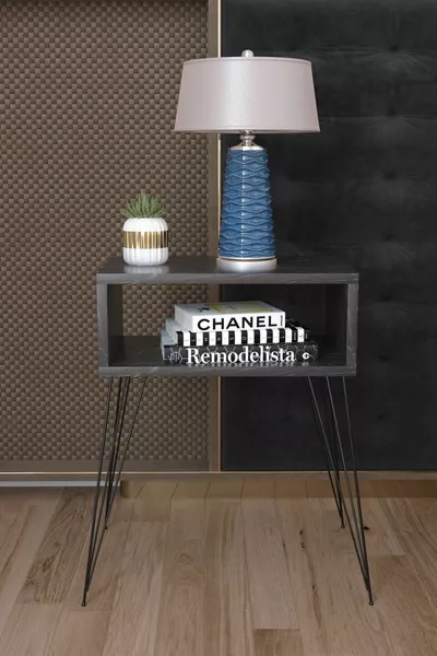 Элитная металлическая прикроватная тумбочка на ножках - черный мрамор