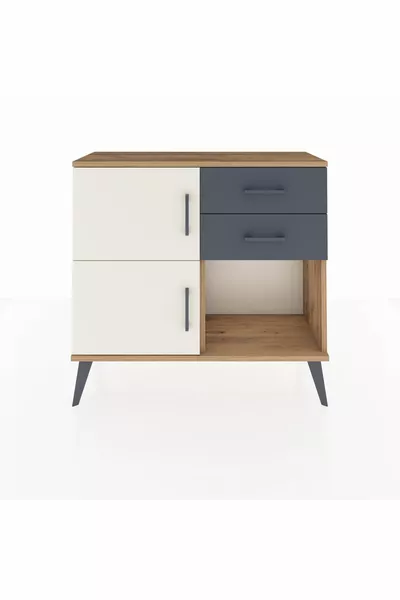 خزانة أرجس براف واحد ودرجين وغطائين من خشب الصنوبر - لون رمادي داكن/أنتراسيت