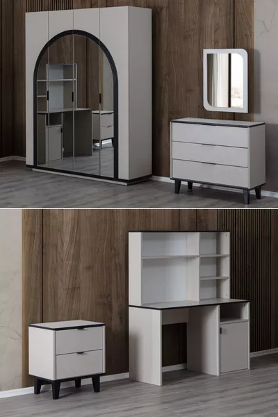 Hira Youth Room Set - Hira 4-Door Wardrobe, Bali Desk, Dresser, Nightstand