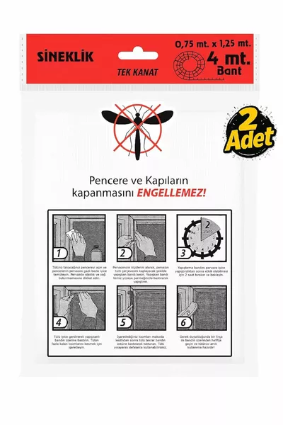 Tek Kanat Pratik Sineklik 0. m x 1. m Tül Kapı Pencere Uyumlu 4 m Yapıştırma Bantlı 2 Adet