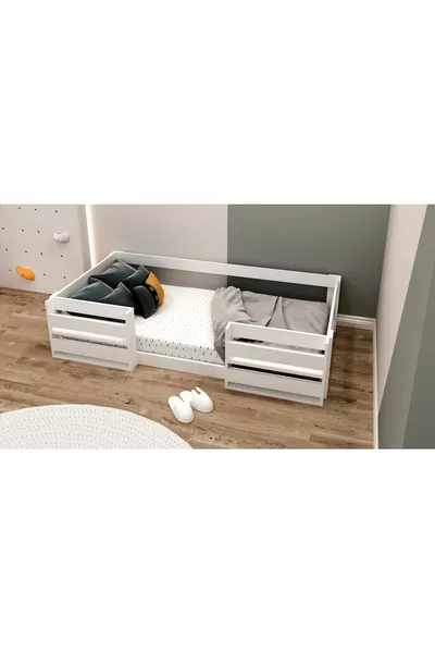 Vega Montessori Lit avec Bibliothèque en MDF Blanc Compatible avec Matelas M