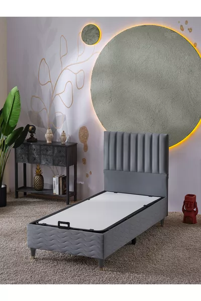 Ezgi  Tek Kişilik (Baza+Başlık+Yatak) 3 Lü Set (Gri)