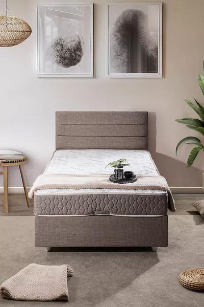 سوفيا سرير فردي مع قاعدة ورأس سرير، طقم مزدوج، بني