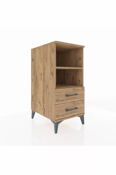 خزانة كرونوس بطابقين وجزائين مع رفين وخزانتين من خشب الصنوبر